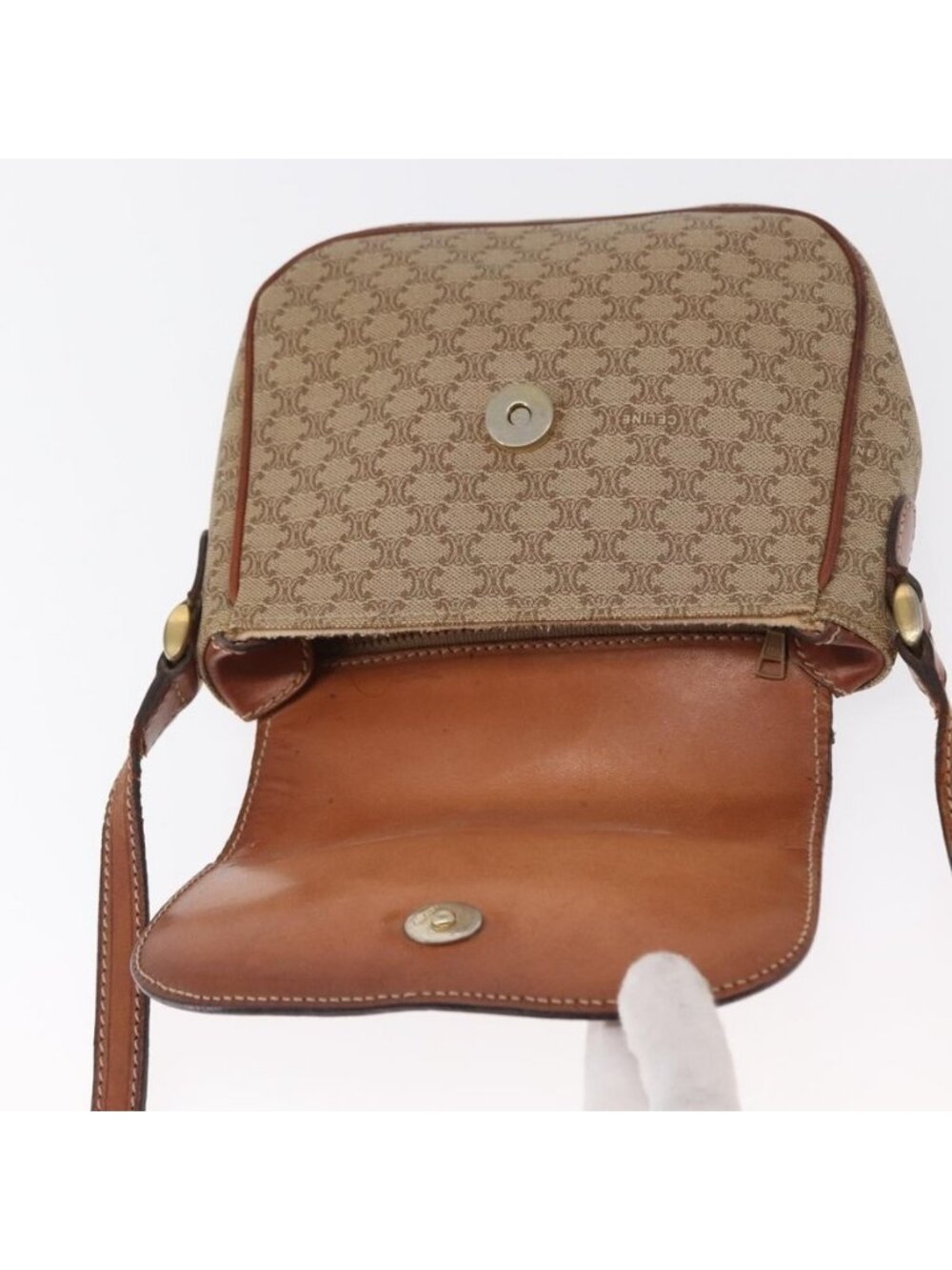 Authentic CELINE Macadam Canvas Shoulder Bag PVC Beige Gold - Picture 2 of 16